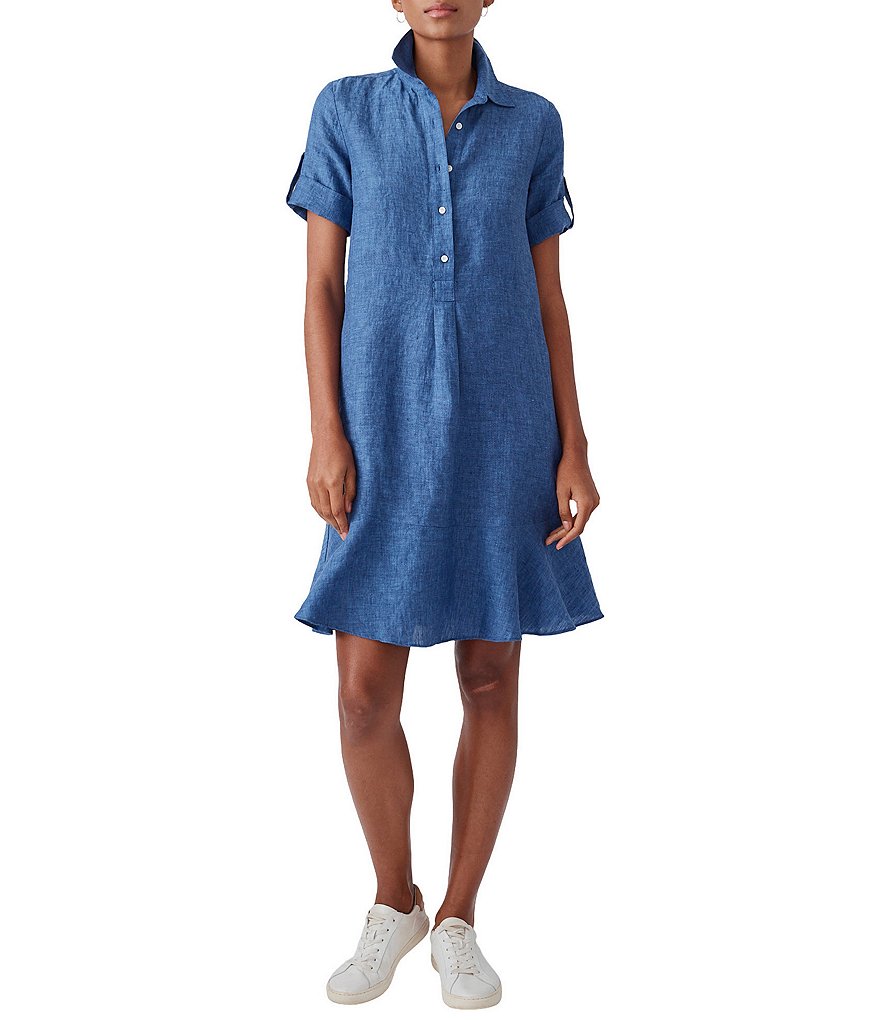 knee length dresses for ladies Faherty Linen-Blend Denim Malibu Mini Dress main image 0