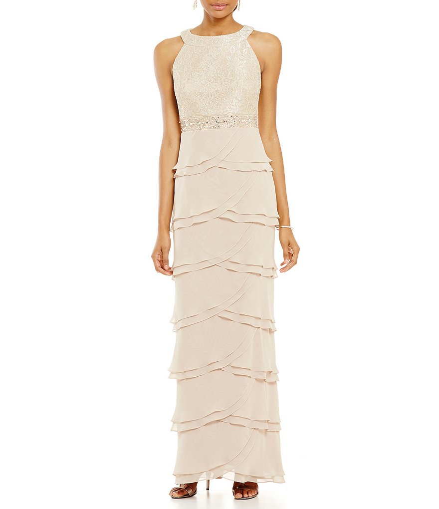 Jessica Howard Petite Lace Tiered Gown | Dillards