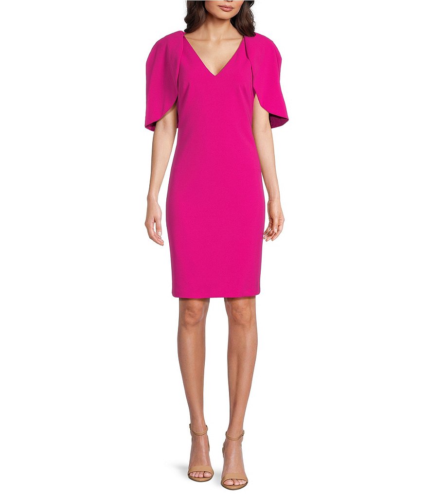 Jessica Howard Scuba Crepe Short Sleeve V-Neck Sheath Dress | Dillard's