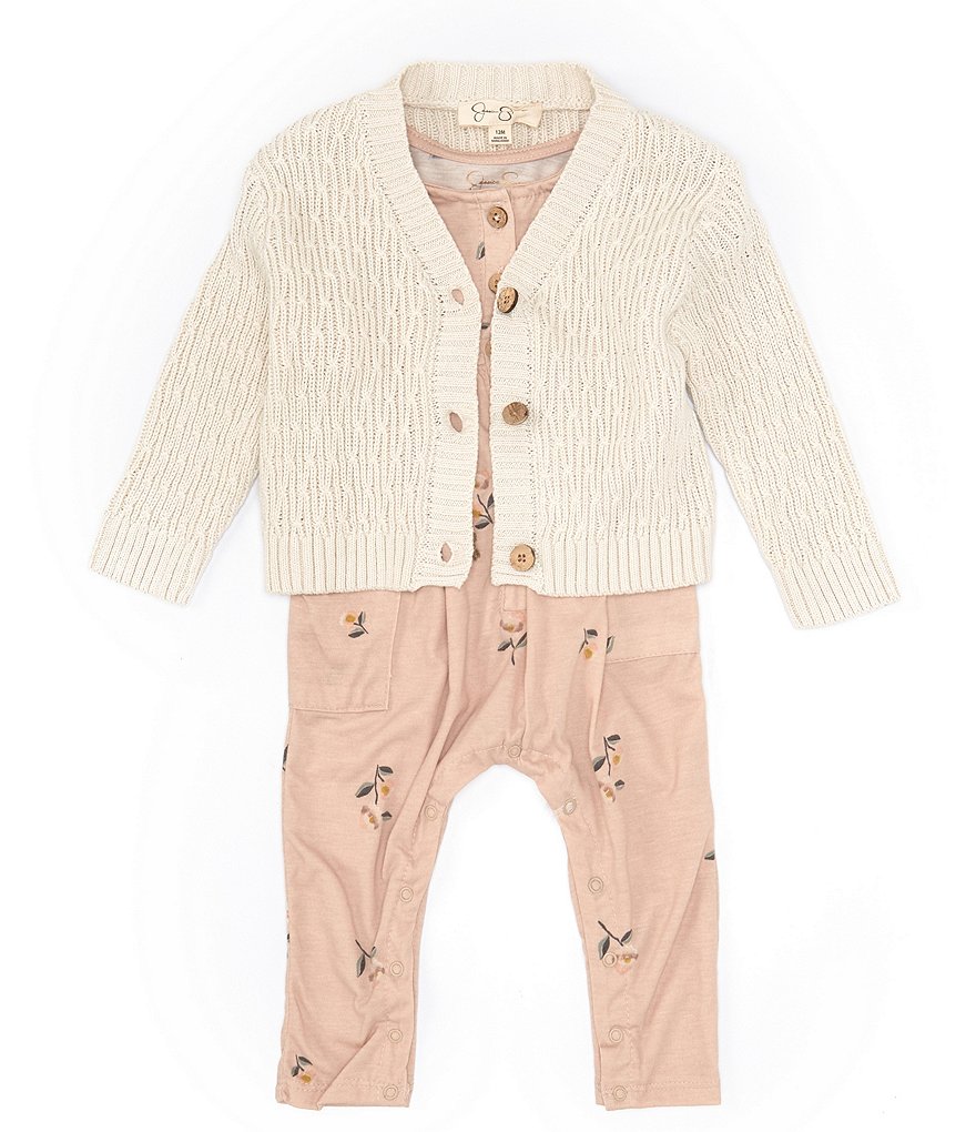 Jessica Simpson Baby Girls 12-24 Months Long Sleeve Patterned Cardigan &  Printed Flutter Sleeve Romper Set