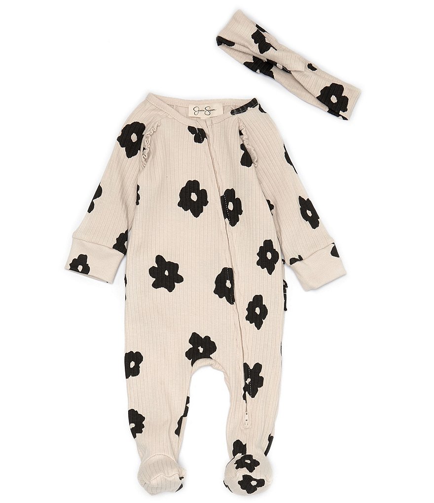 Jessica Simpson Baby Girls Newborn-9 Months Sleeveless Faux Fur Trimmed  Vest & Printed Coveralls Set