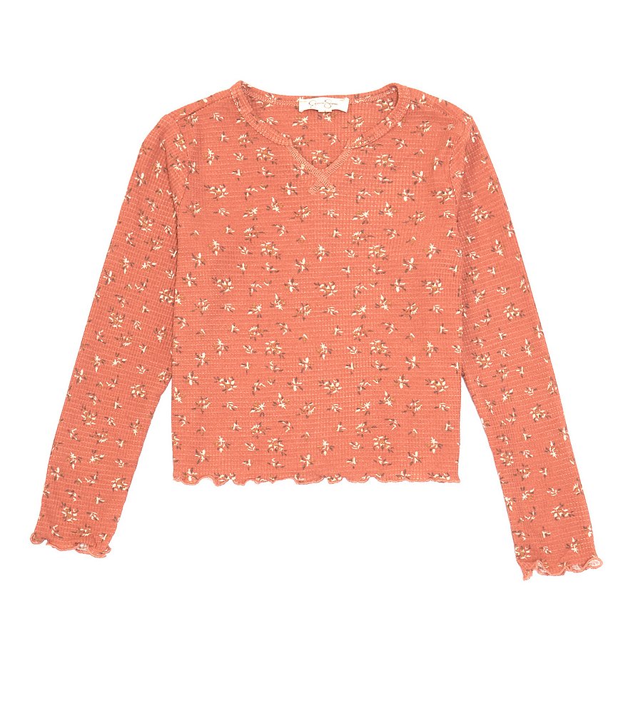 Jessica Simpson Big Girls 7-16 Long Sleeve Waffle Knit Floral Top