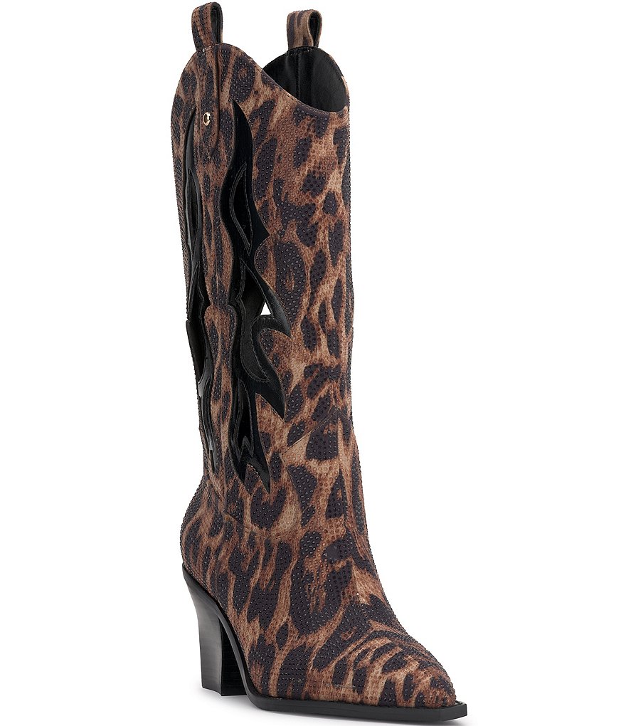 Jessica Simpson Ginika Leopard Rhinestone Cut Out Western Boots