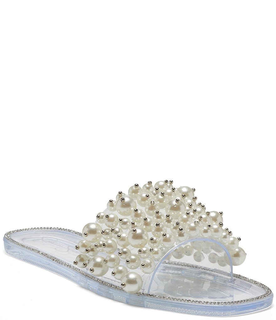 Jessica Simpson Kassime2 Pearl Rhinestone Clear Jelly Slides