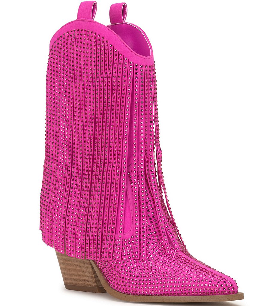 Pink Fringe Boots with Rhinestone Studs 11