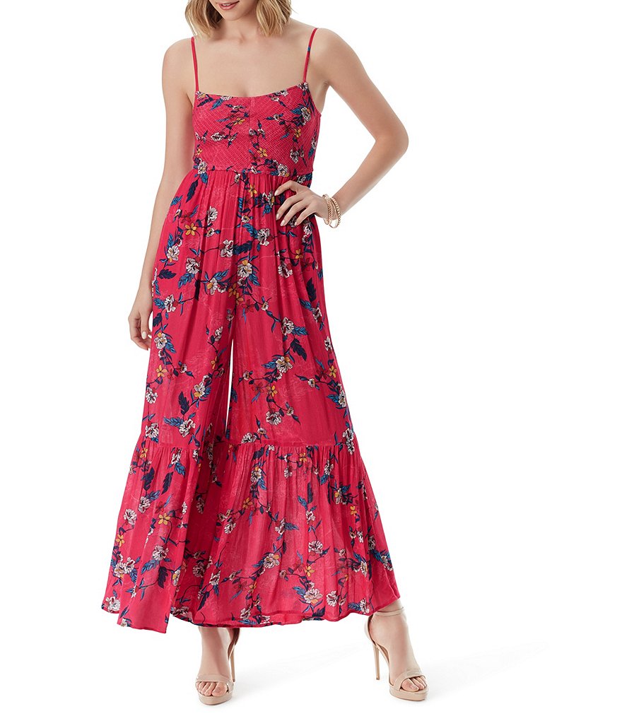 Jessica Simpson Ronan Floral Print Smocked Wide Leg Jumpsuit Dillard S