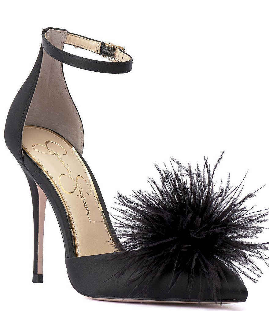 Jessica Simpson Wolistie Feather Ankle Strap Stiletto Dress Pumps