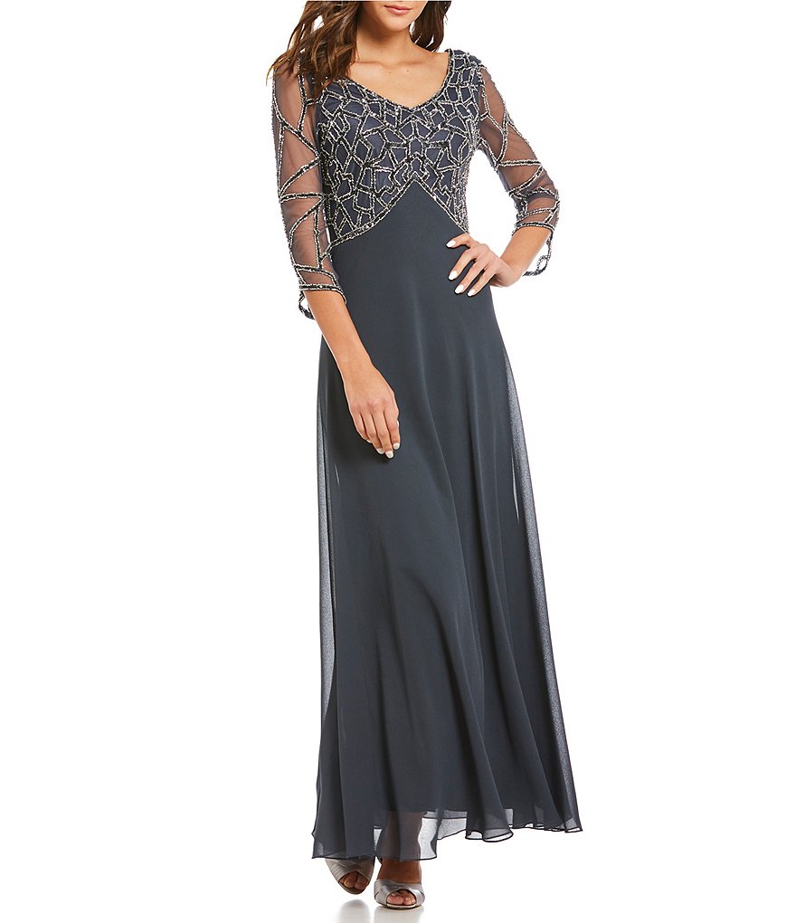 Jkara Sequin Bodice Illusion Sleeve Gown | Dillards