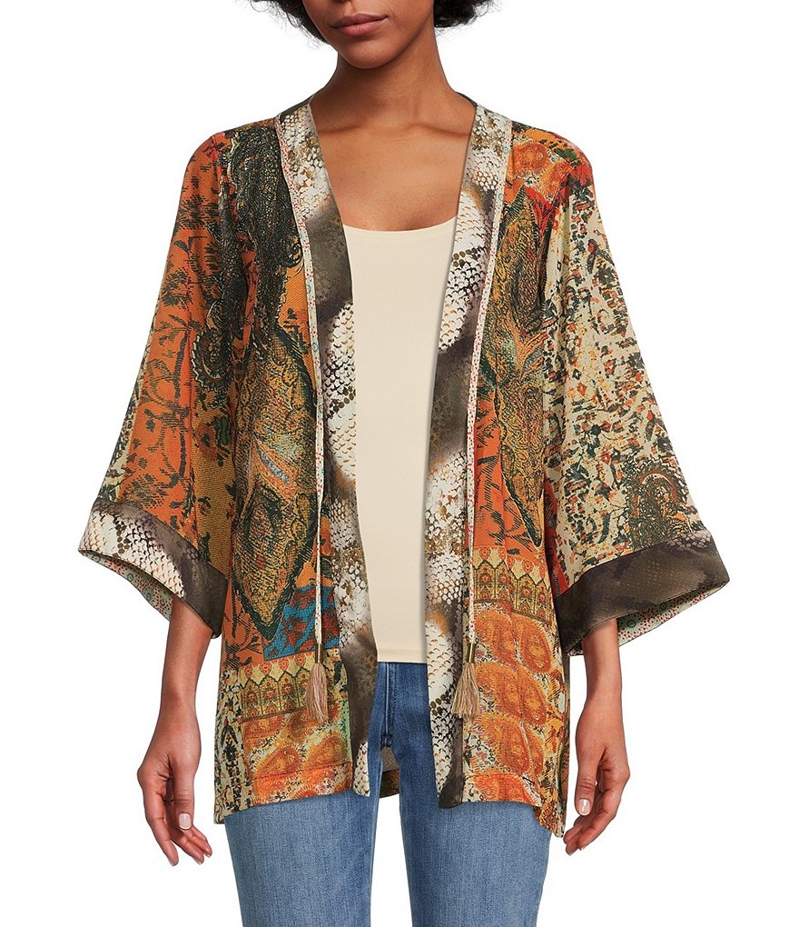 Velvet Kimono with Scarf Back - Multi –