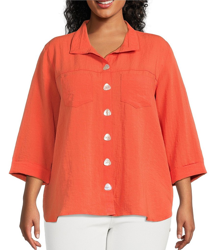 John Mark Plus Size Solid Woven Wire Collared Button Front 3 John Mark Plus Size Solid Woven Wire Collared Button Front 3