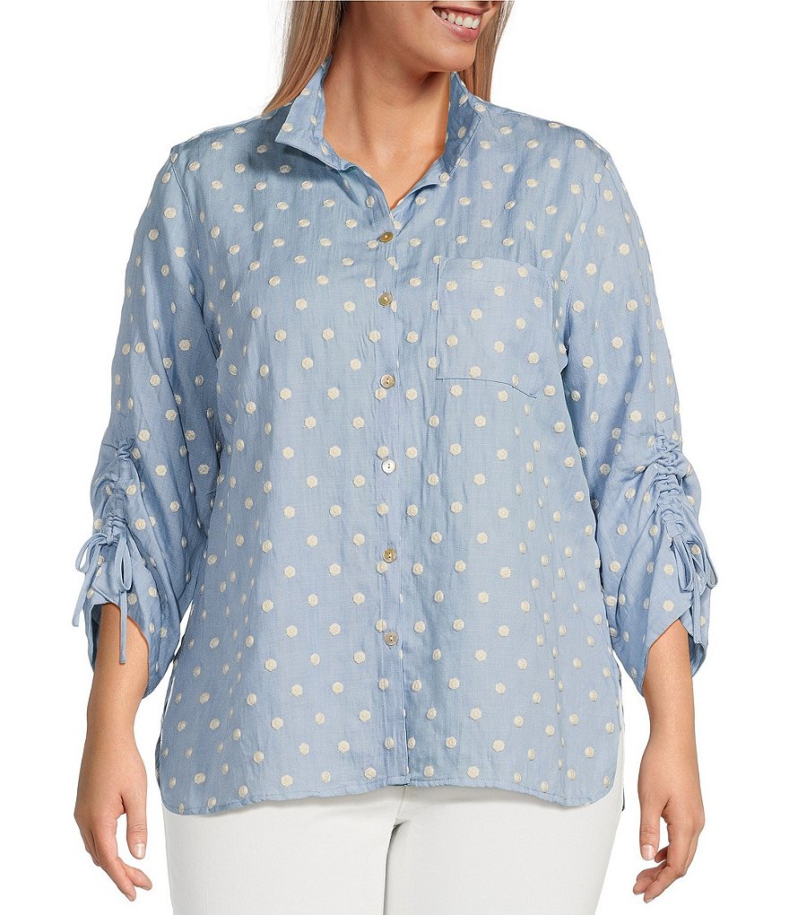 John Mark Plus Size Woven Embroidery Dots Wire Collar 3/4