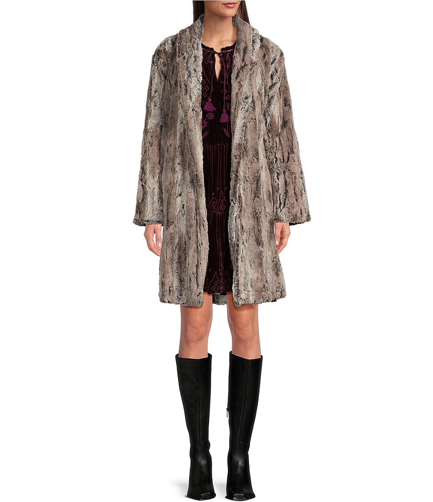 JOHNNY WAS Foxy Faux-Fur Shawl Collar Long Sleeve Open-Front 