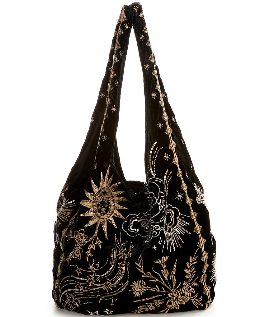 Johnny Was NWT Floral Plush Velour Drawstring Shoulder Boho deals Strap Tote Bag Sak