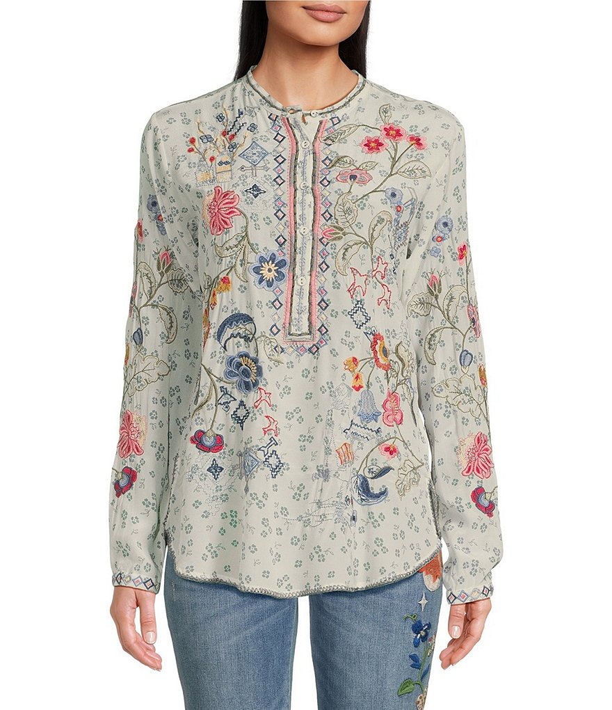 Johnny Was Biya Veda Silk 2024 Blouse Floral Embroidered #25