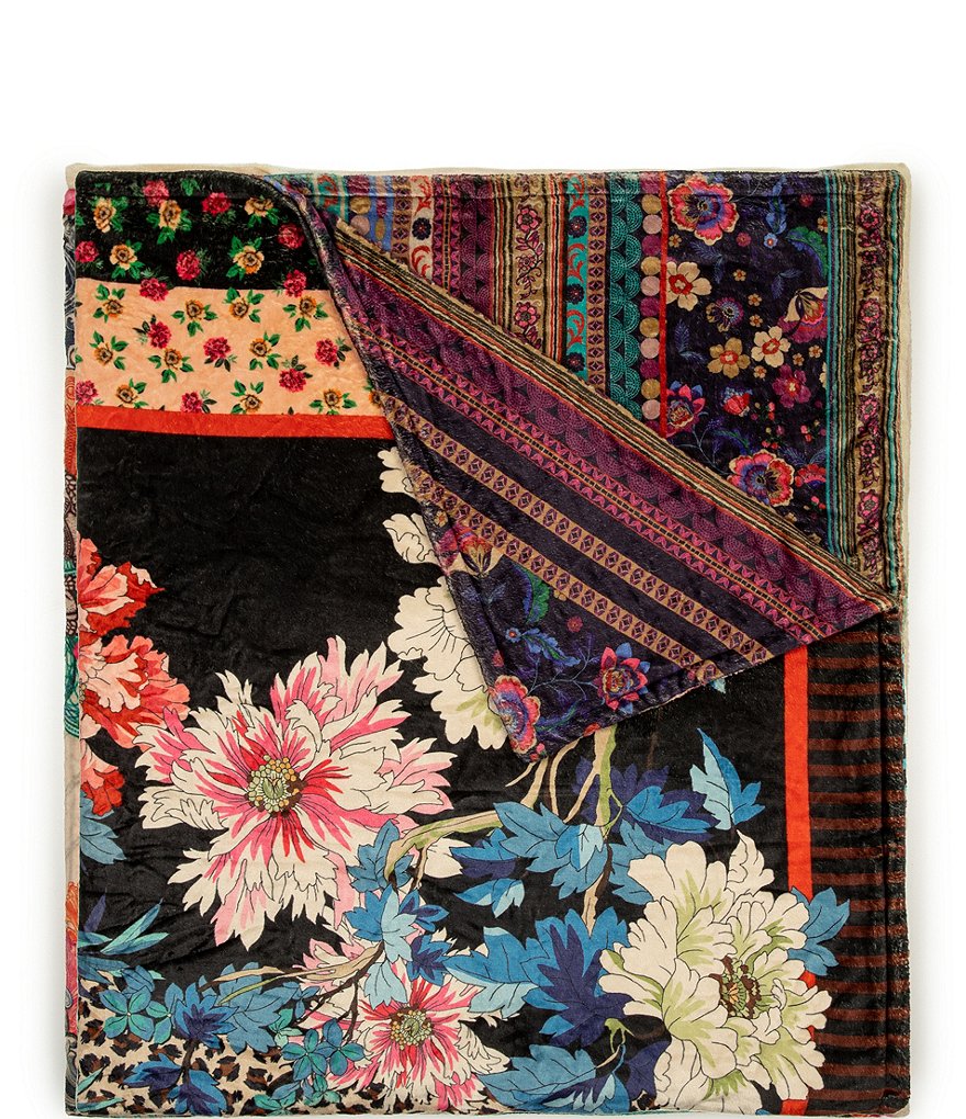 JOHNNY WAS Ontari Print Reversible Sherpa Cozy Throw Blanket Dillard's