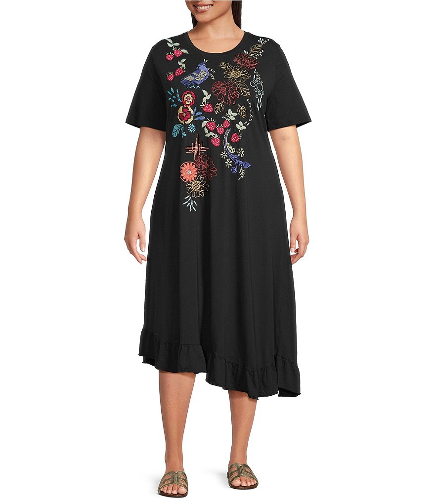 JOHNNY WAS Plus Size Cora Embroidered Floral Cotton Knit