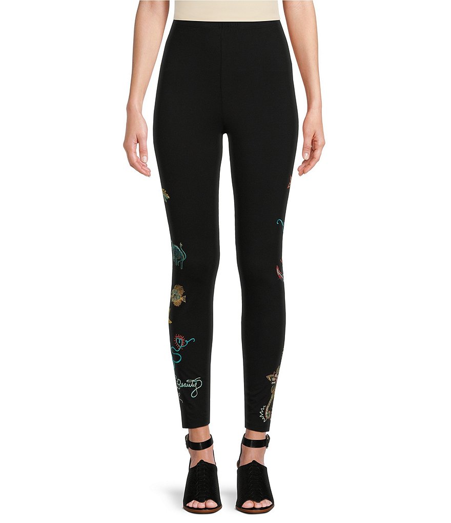 JOHNNY WAS Zoe Stretch Cotton Knit Embroidered Pull-On Leggings | Dillard's