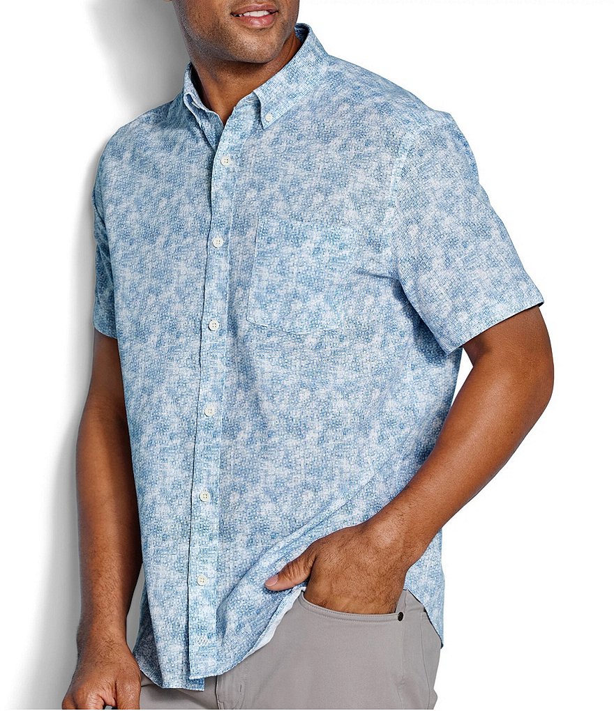 Johnston & Murphy Hampton Grid Print Short Sleeve Woven Shirt