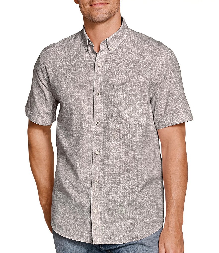Johnston & Murphy Hampton Tile Print Short Sleeve Woven Shirt Johnston & Murphy Hampton Tile Print Short Sleeve Woven Shirt