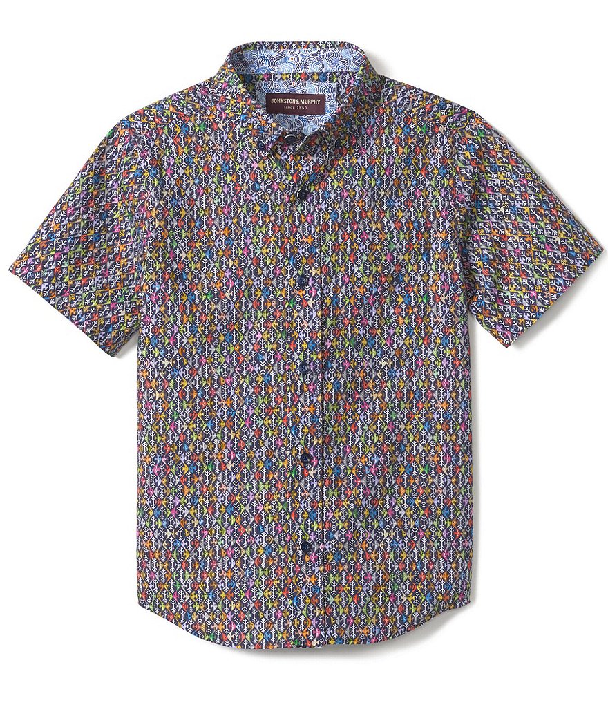 Johnston Murphy LittleBoys 4-16 Short Sleeve Pirate Print Shirt - M