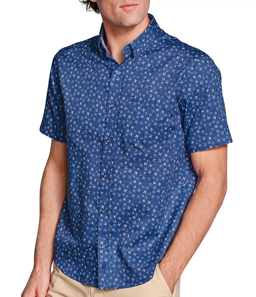 Johnston & Murphy Logan Flight Paths Short Sleeve Woven Shirt