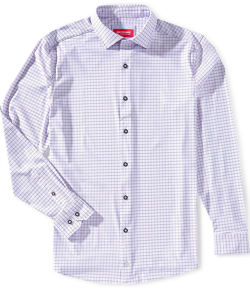Johnston & Murphy Multi XC+ Motion Windowpane Long Sleeve Woven Shirt