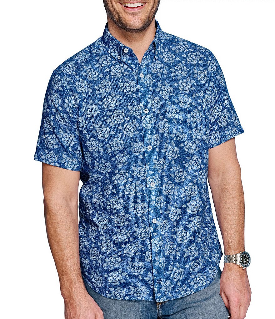 Johnston & Murphy Rose Print Short Sleeve Woven Shirt | Dillard's