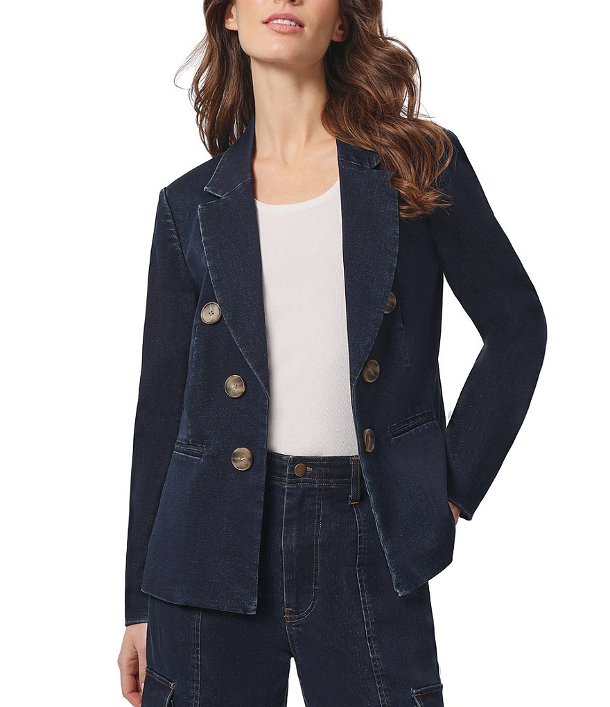 Jones New York City Denim Faux Notch Lapel Long Sleeve Double Breasted  Blazer