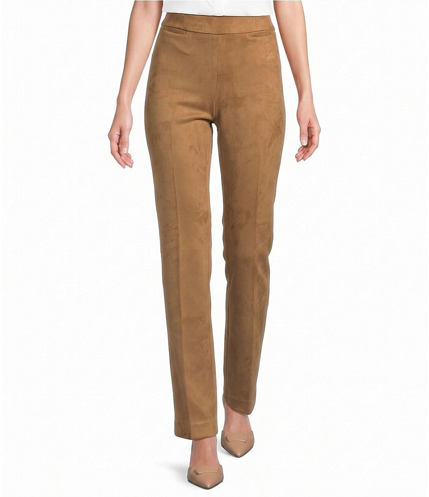 Suede Flat Front Boot Let Full Length Pull-On Scuba Pants