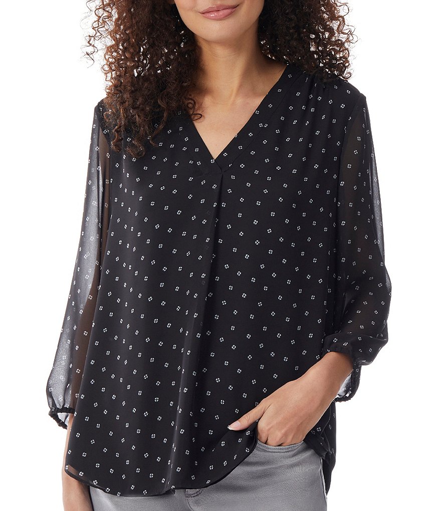 Jones New York V-Neck 3/4 Sleeve Printed Blouse | Dillard's