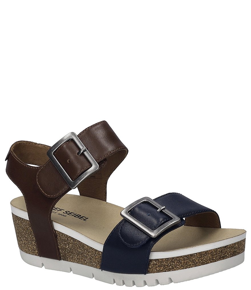 Josef Seibel Quinn02 Leather Buckle Detail Wedge Sandals | Dillard's
