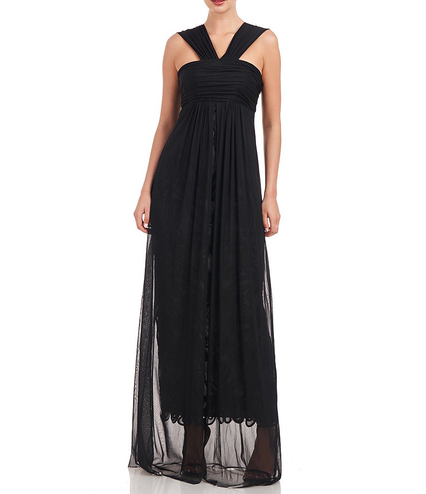 JS Collections Beaded Embroidery V-Neck Sleeveless Mesh Drape