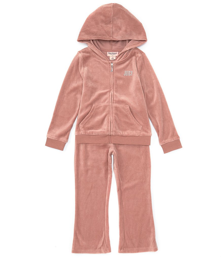 Juicy Couture Little Girls' Toddler 2 Piece Velour Hooded Jacket and Pant  Set, Vanilla, 4T 