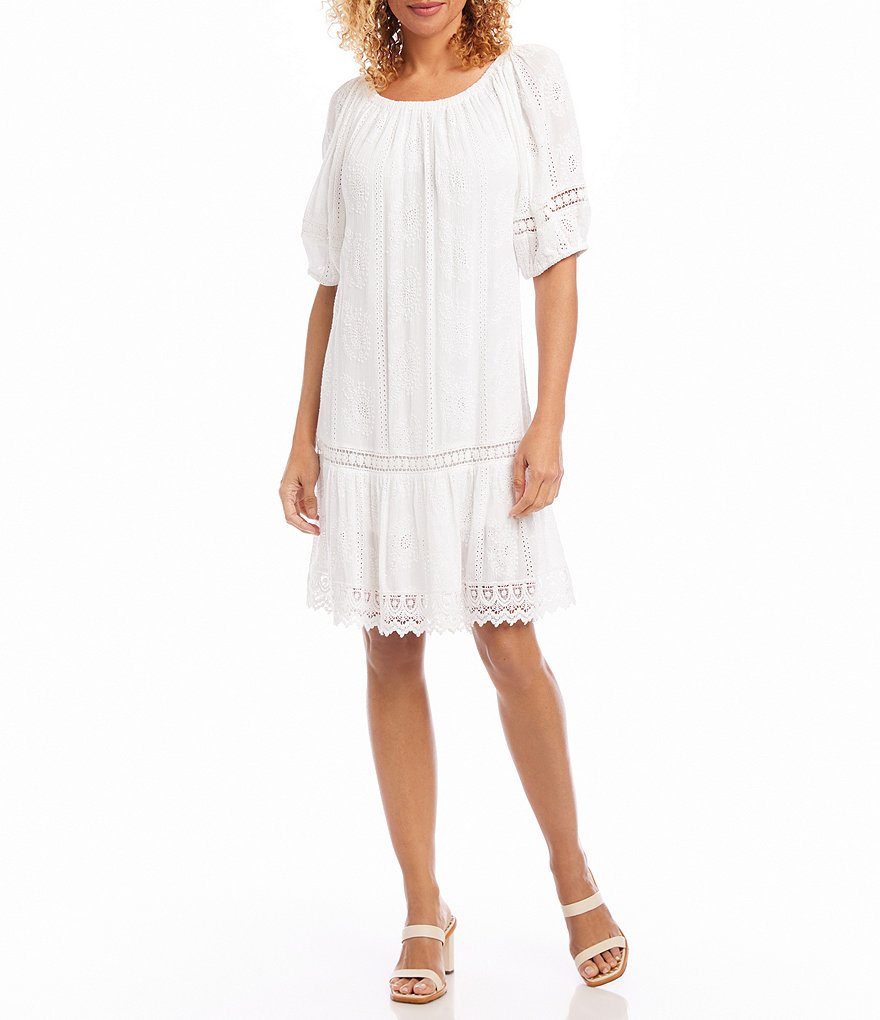 Karen Kane A-Line Embroidered Scoop Neck Short Sleeve Dress | Dillard's