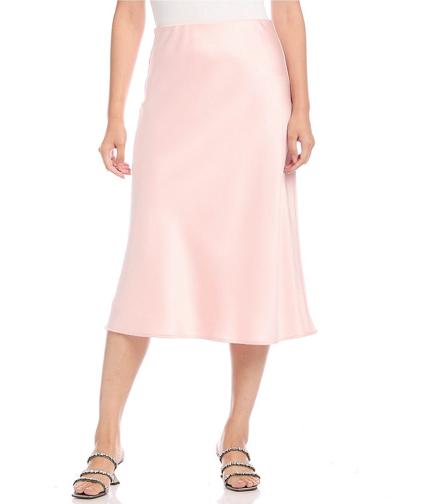 Karen Kane High Waist Bias Cut Satin Midi Skirt | Dillard's