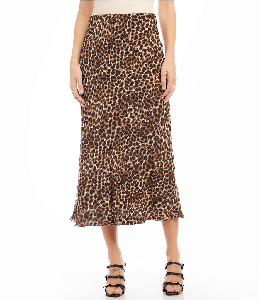 Karen Kane Leopard Print Crepe Bias Cut Pull-On A-Line Skirt | Dillard's