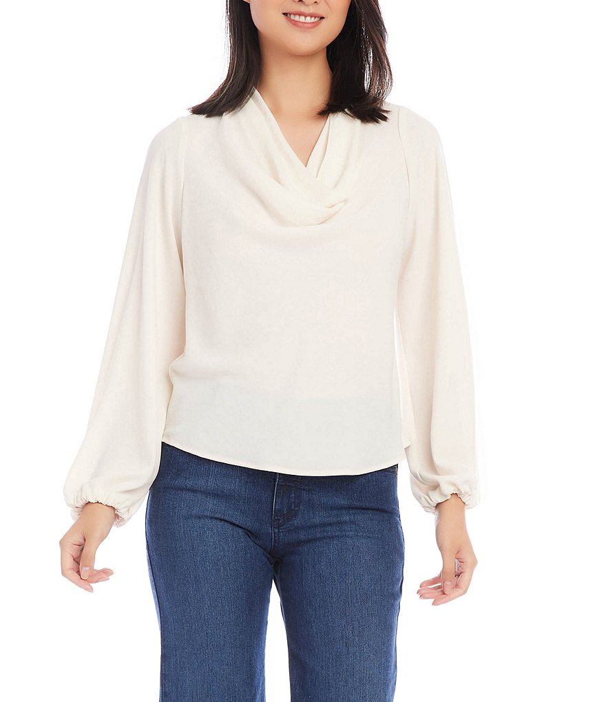 Karen Kane Moss Crepe Cowl Neck Long Blouson Sleeve Top