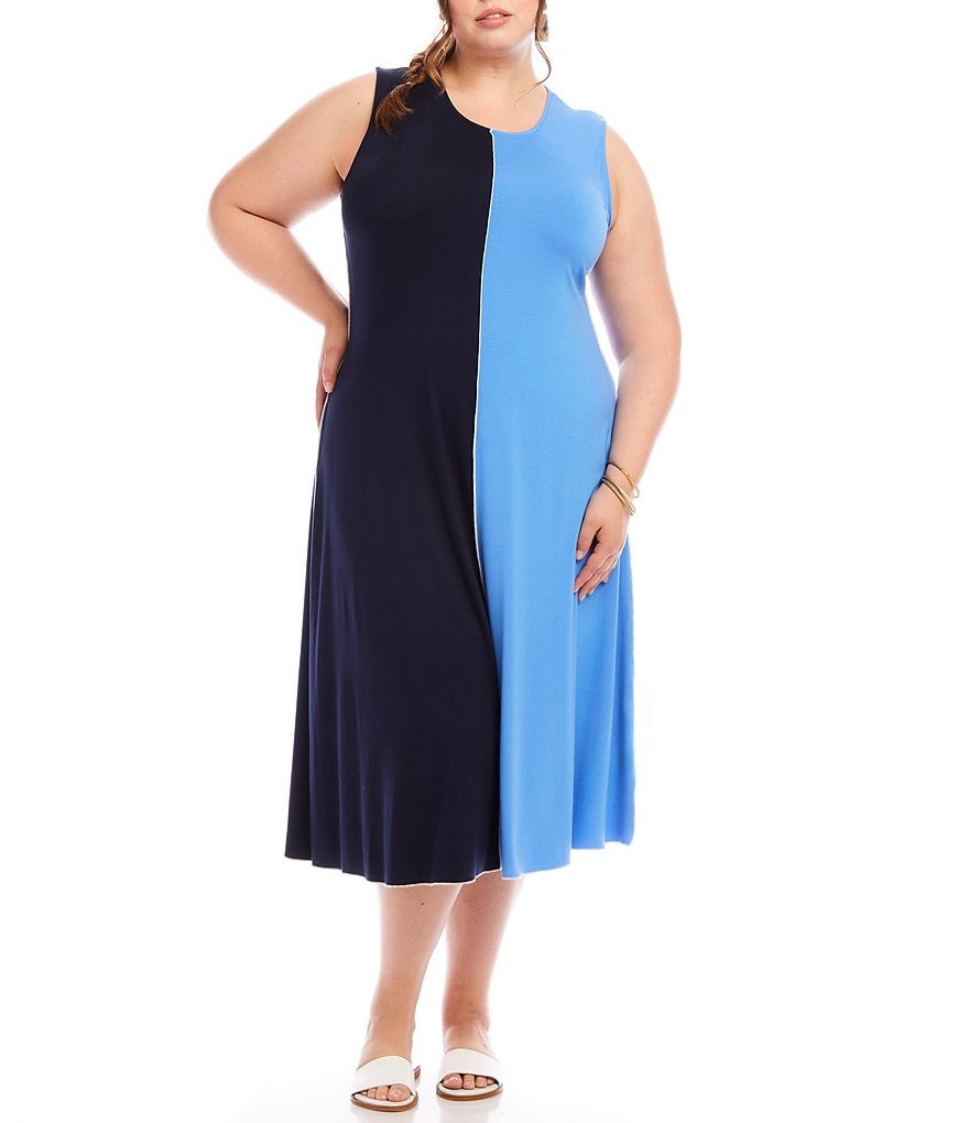 Karen Kane Plus Size Colorblock Crew Neck Sleeveless A-Line