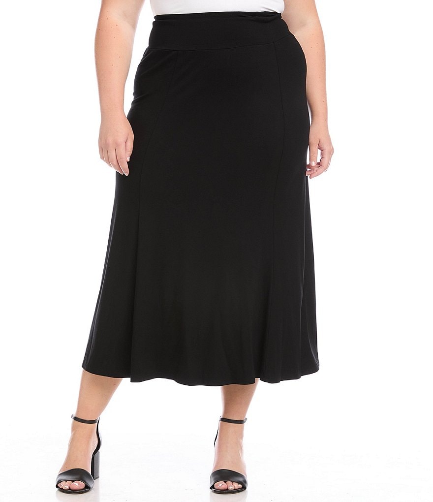 Karen Kane Plus Size Fluid Jersey Knit A-Line Tea Length Skirt | Dillard's