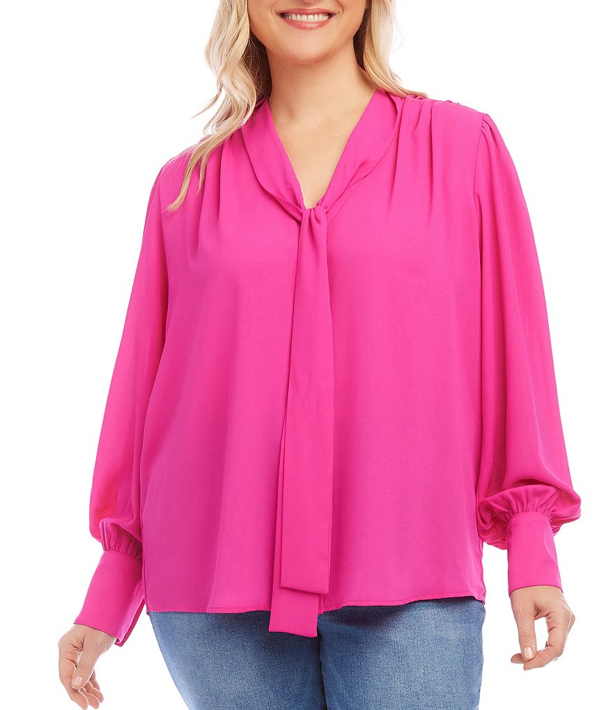 Karen Kane Plus Size Long Sleeve Bow Blouse | Dillard's