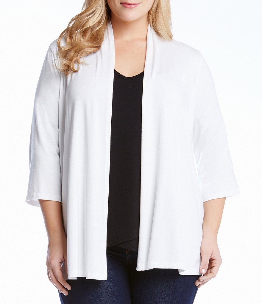 Plus Size Slinky Brand Sheer Open Front Cardigan Size 3X Navy & White