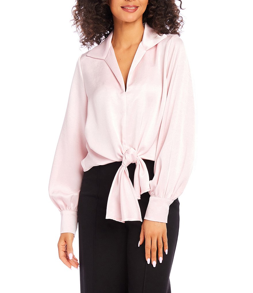 Karen Kane Satin Collared Long Sleeve Tie Front Top | Dillard's Karen Kane Satin Collared Long Sleeve Tie Front Top | Dillard's