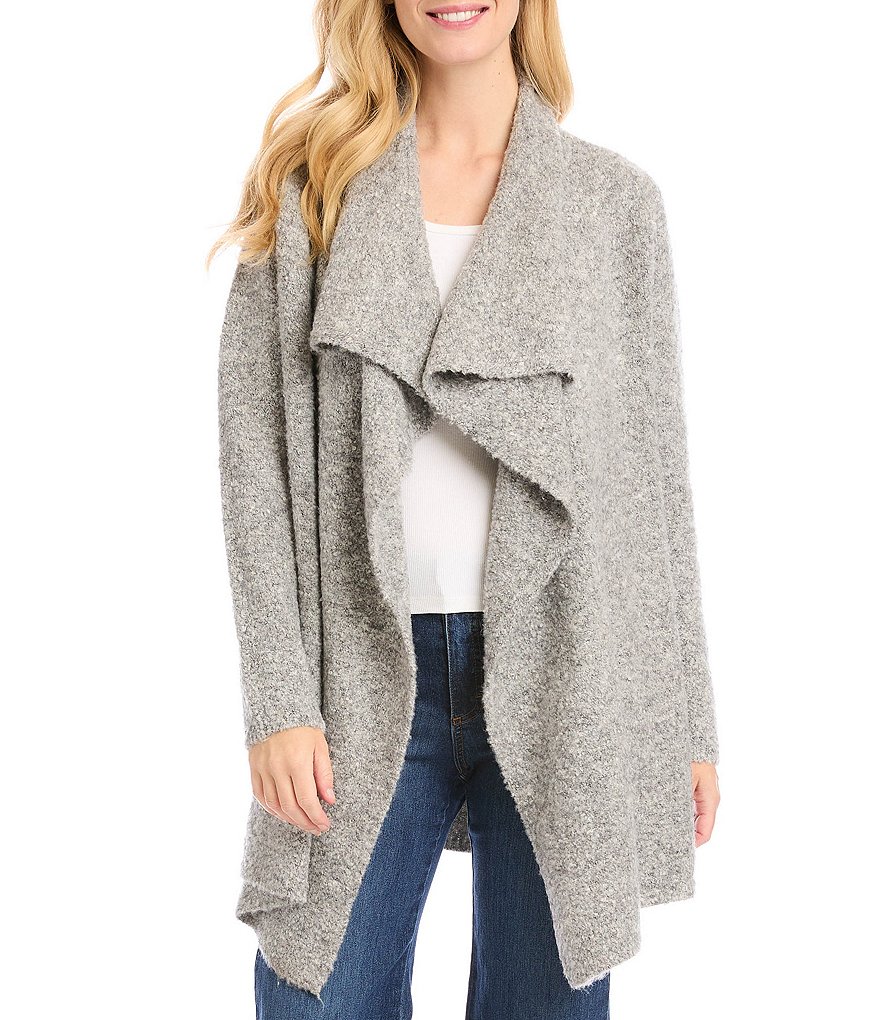 Karen Kane Ultra Soft Brushed Knit Long Sleeve Draped Collar Open Front  Cardigan