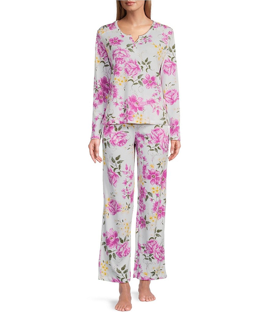 Karen Neuburger Long Sleeve Henley Floral Interlock Knit Pajama