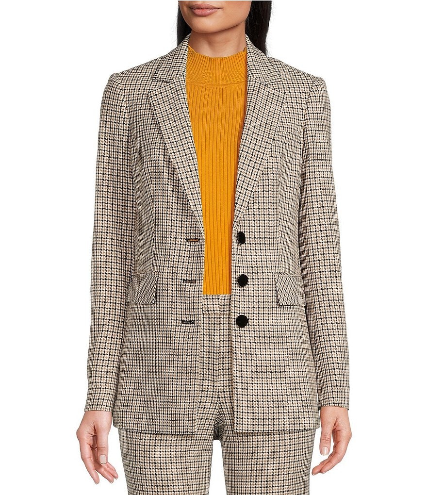 KARL LAGERFELD PARIS Checkered Notch Lapel Two Button Blazer ...