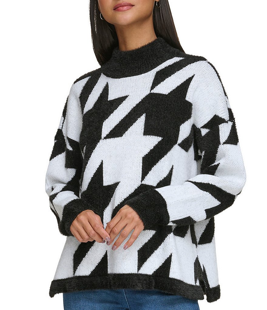 Karl Lagerfeld Paris Women's Long Sleeve Logo Sweater, Black/Soft