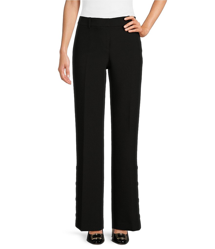 KARL LAGERFELD PARIS Flat Front High Waisted Wide Leg Button Hem Pants ...