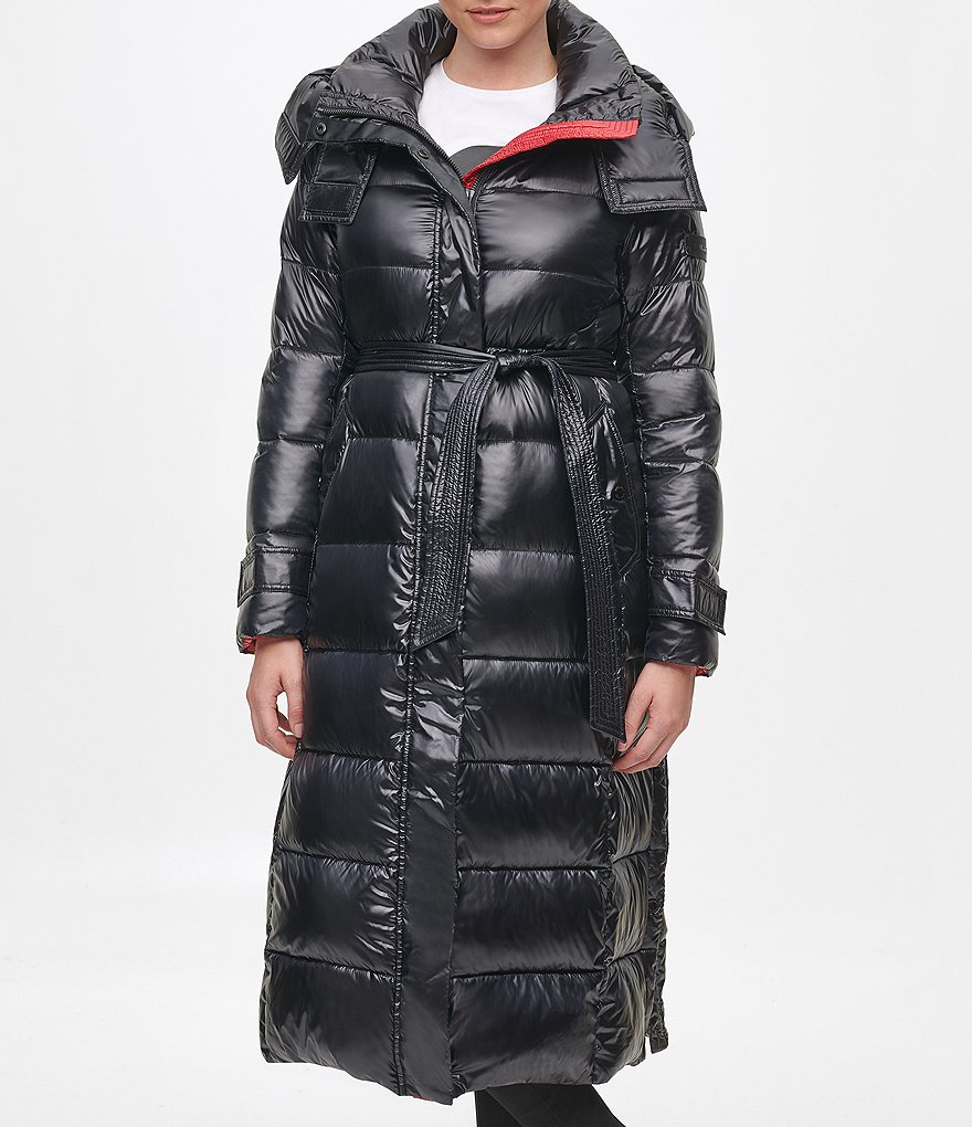 Karl Lagerfeld Paris Maxi Belted Hooded Water Repellent Puffer Coat