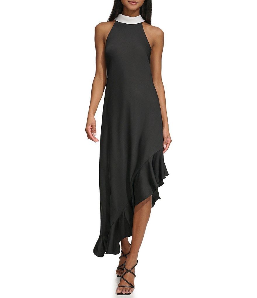 Karl Lagerfeld Paris Ponte Mockneck Asymmetrical Hem Midi Dress