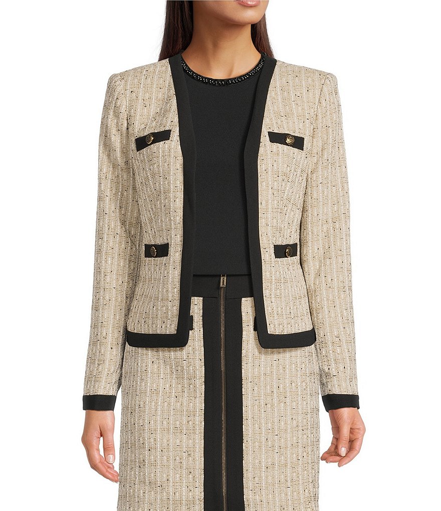 KARL LAGERFELD PARIS Coordinating Tweed Open Front Framed Jacket